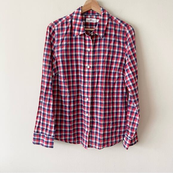 Vineyard Vines Tops - Vineyard Vines Red and Blue Plaid Lightweight Cotton Shirt women’s size 8